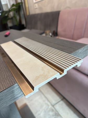 Set 5 panouri decorative, riflaj, polimer rigid, 270x12x1.2 cm, auriu [4]