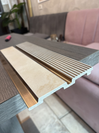 Set 2 panouri decorative, riflaj, polimer rigid, 270x12x1.2 cm, auriu [4]