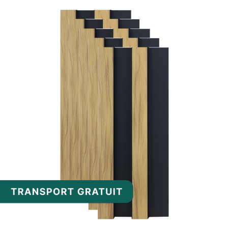 Riflaje & Panouri riflate - Set 5 panouri decorative, riflaj, polimer rigid, 270x12x2 cm, stejar