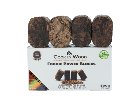 Cook In Wood - Blocuri de lemn presat pentru afumare COOK IN WOOD Foodie Power Block – Migdale, Piersic, Citrice și Măslin, 4 × 200 g
