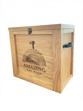 Cutie premium din lemn masiv de stejar cu lemne de foc – Mânere din piele, interior textil, ideală grătare și cuptoare de pizza [1]