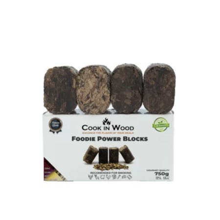 Foodie Power Block – Blocuri de lemn presat pentru afumare - Foodie Power Block COOK IN WOOD pentru afumare – Cognac, Vin Roșu, Vin Alb Dulce și Whisky, 4 × 200 g