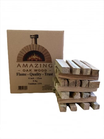Produse - Lemn de Foc Premium din Stejar, 6 Inch (15 cm), Uscat in Cuptor, Ideal pentru Gratare, Afumatoare si Cuptoare de Pizza – 2 Cutii x 6 kg