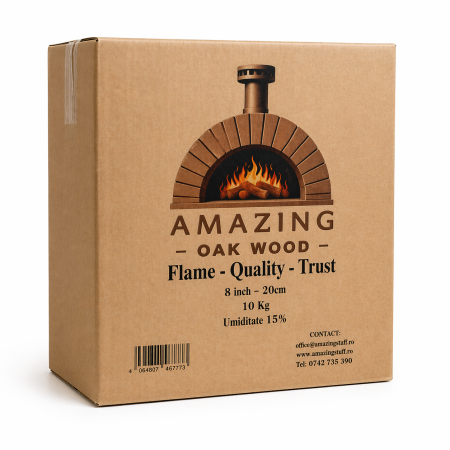 Produse - Lemn de foc Stejar Premium – 8 Inch (20 cm),10 kg, Uscat, Ideal pentru Grătare, Cuptoare de Pizza și Sobițe Mici.
