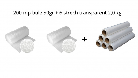 Pachete - pachet 200 mp folie cu bule 50 gr + 6 buc TRansparent 2,0 kg