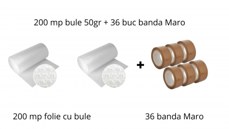 Pachete - pachet 200 mp folie cu bule 50 gr + 36 buc banda Maro