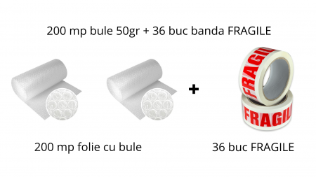 Pachete - pachet 200 mp folie cu bule 50 gr + 36 buc FRAGILE