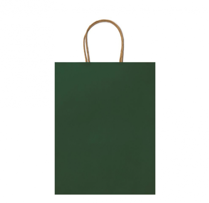 Sacoșă Kraft Verde - 25x11x32 cm - din hârtie kraft, neimprimată, cu mâner răsuci [2]