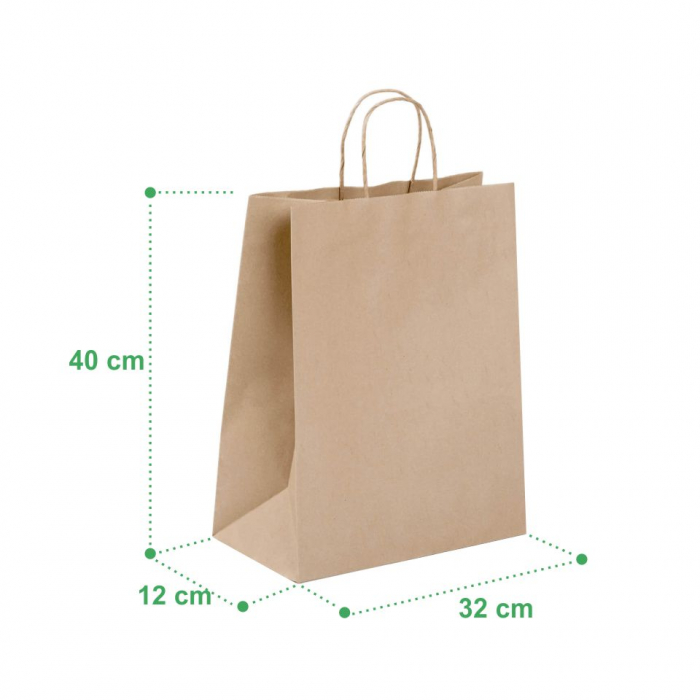 Sacoșă L - 32x12x40 cm - din hârtie kraft natur, neimprimată, cu mâner răsucit [2]