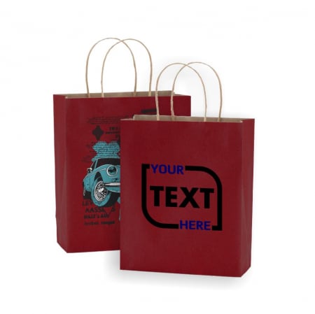 Sacoșe hârtie - Sacoșă Kraft Rosu - 25x11x32 cm - din hârtie kraft, personalizată,  cu mâner răsucit