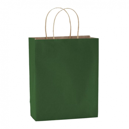Sacoșe și pungi - Sacoșă Kraft Verde - 25x11x32 cm - din hârtie kraft, neimprimată, cu mâner răsuci