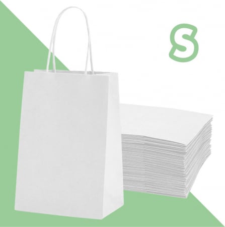 Sacoșe și pungi - Sacoșă S - 18x8x21cm - din hârtie albă, neimprimată, cu mâner răsucit