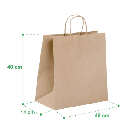 Sacoșă XL - 49x14x40 cm - din hârtie kraft natur, neimprimată, cu mâner răsucit [1]