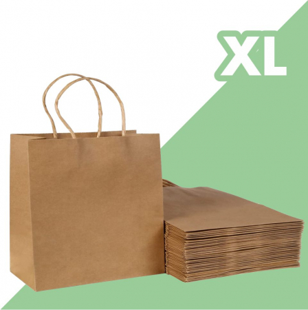 Sacoșe și pungi - Sacoșă XL - 49x14x40 cm - din hârtie kraft natur, neimprimată, cu mâner răsucit