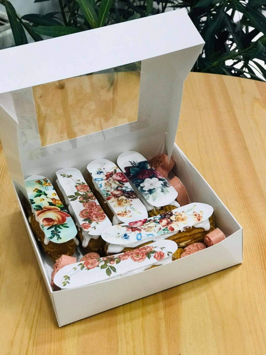 CUTII MINIPRAJITURI SAU MACARONS, 23X23X5 CM, COD D5- ALB, SET 5 BUC [7]