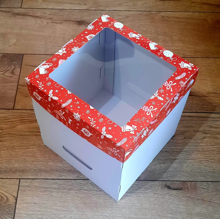 CUTII DE TORT CU FEREASTRA - Cutie tort 23x23x25, tipar Craciun
