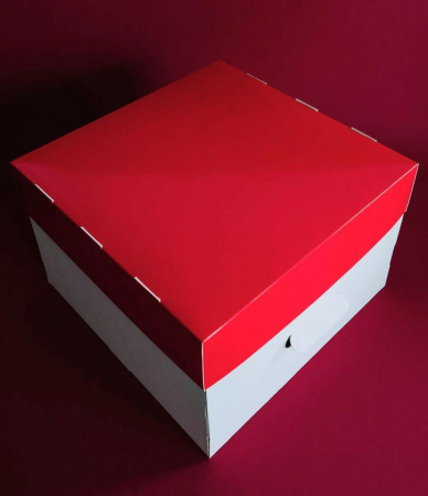 CUTII DE TORT SMART-CAKE BOX - Cutie Pentru Tort 30x30x15 cm, fără fereastră, cu capac roșu