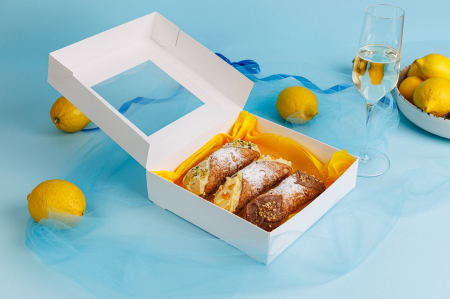 CUTII MINIPRAJITURI, MACARONS, CANNOLI, 20X20X5, COD D4- ALB, SET 5 BUC [4]