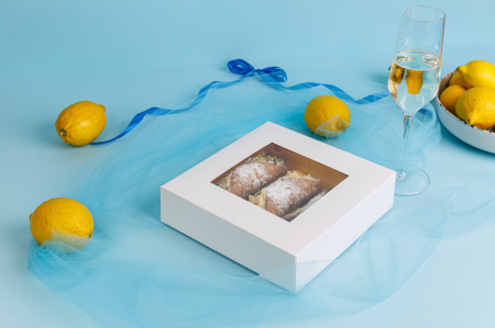 CUTII CU FEREASTRA PENTRU MINI-PRAJITURI - CUTII MINIPRAJITURI, MACARONS, CANNOLI, 20X20X5, COD D4- ALB, SET 5 BUC