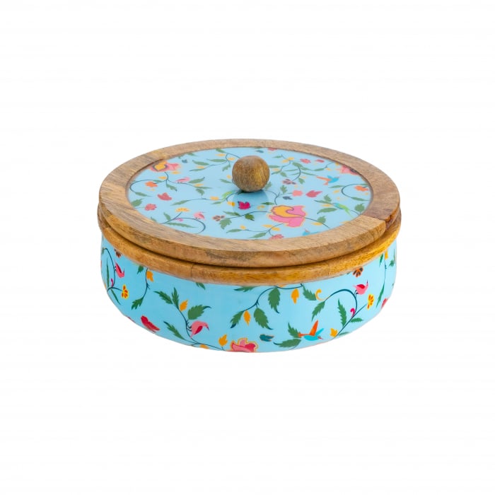 Cadou Craciun Recipient  cu capac  din lemn de mango SpringBlue [5]