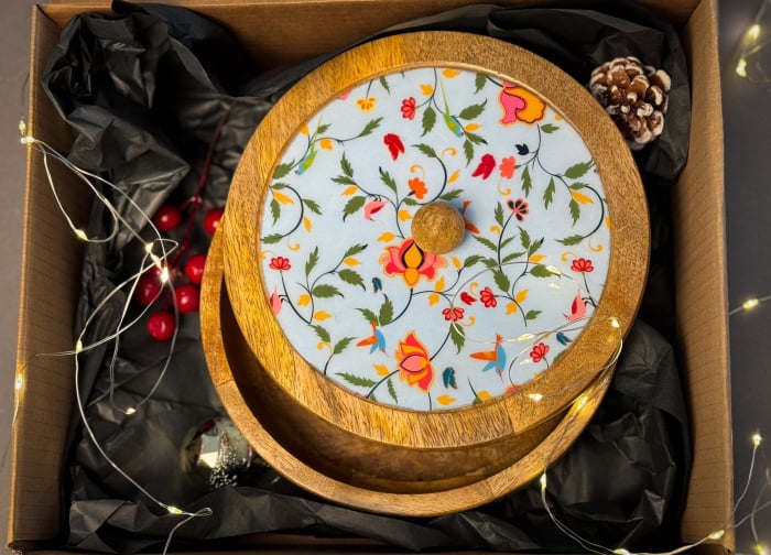 Cadou Craciun Recipient  cu capac  din lemn de mango SpringBlue [1]