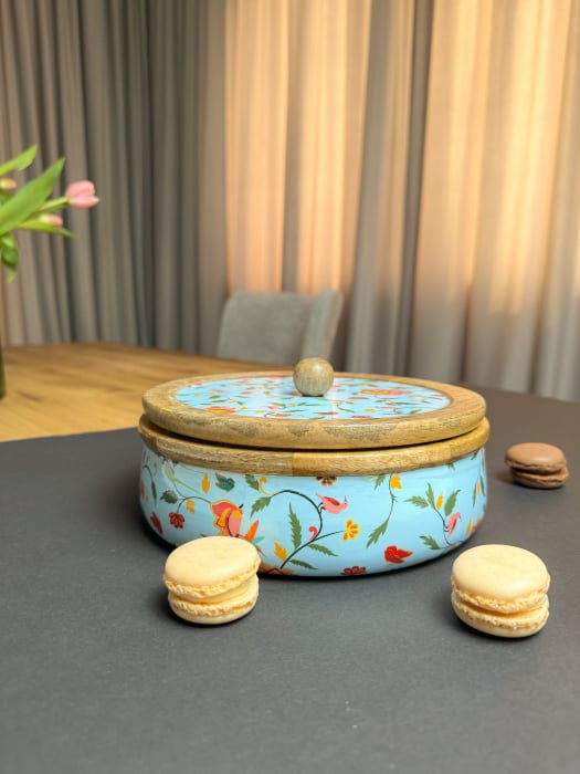 Cadou Craciun Recipient  cu capac  din lemn de mango SpringBlue [4]