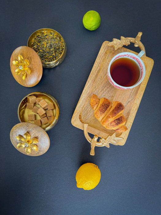 Cadou Craciun Tava din lemn de mango cu doua recipiente din fier si capac din lemn Imperial [4]