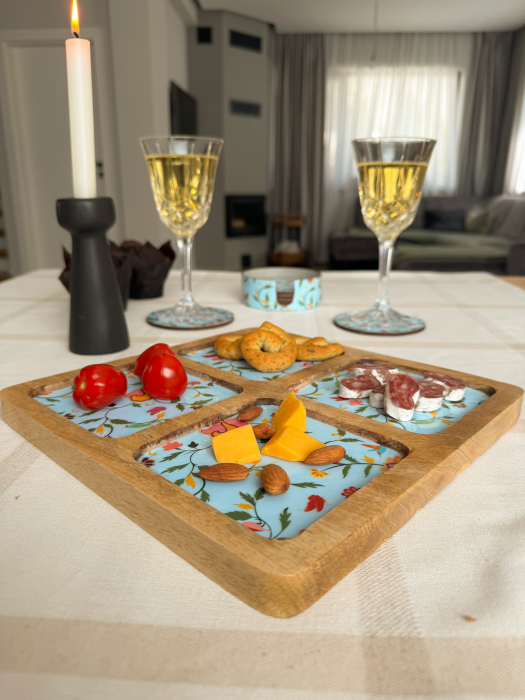 Platou din lemn de mango cu 4 compartimente SpringBlue [4]