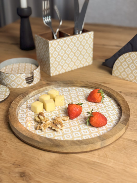 Platou rotund din lemn de mango GeometricGlow [4]