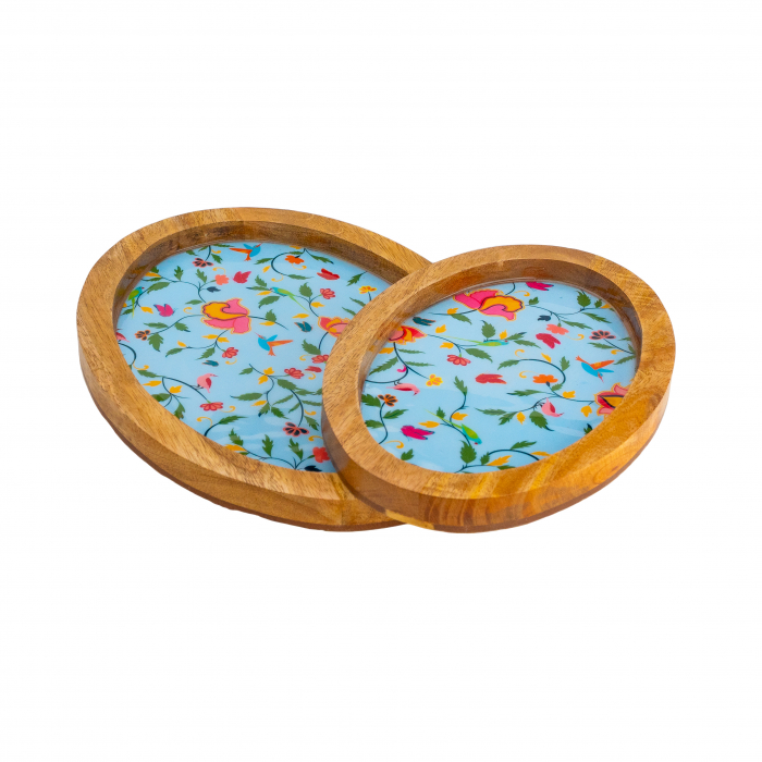 Set 2 Platouri ovale din lemn de mango SpringBlue [1]