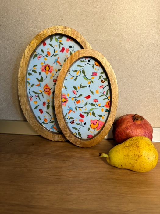 Set 2 Platouri ovale din lemn de mango SpringBlue [3]