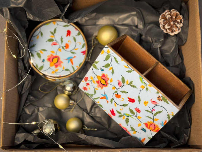 Set Cadou suport servetele si 6 suporturi pahare SpringBlue [1]