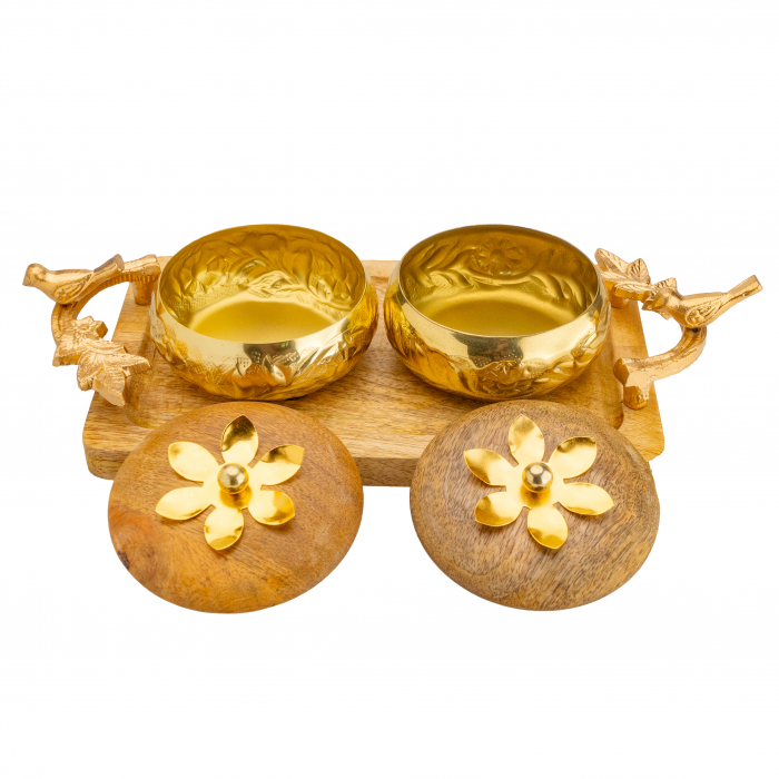 Tava din lemn de mango cu doua recipiente din fier si capac din lemn Imperial [2]