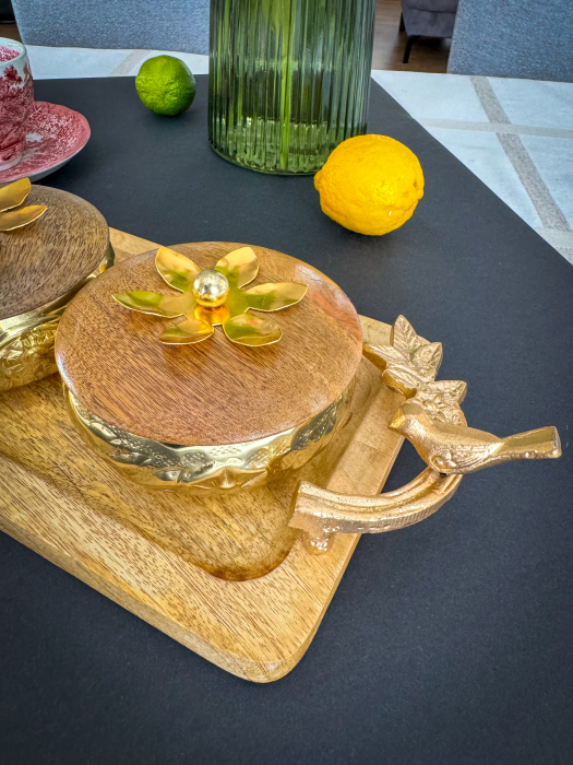 Tava din lemn de mango cu doua recipiente din fier si capac din lemn Imperial [6]