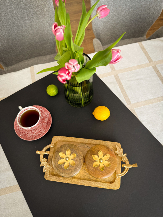 Tava din lemn de mango cu doua recipiente din fier si capac din lemn Imperial [5]