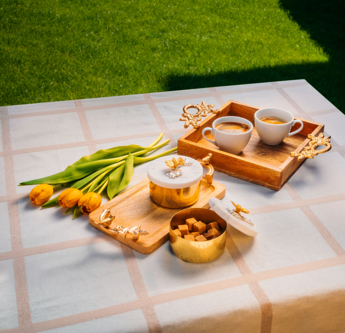 Tava din lemn de mango cu  recipiente din fier si capac din marmura Treasure [6]