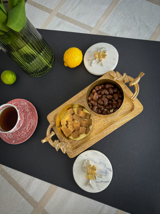 Tava din lemn de mango cu  recipiente din fier si capac din marmura Treasure [5]