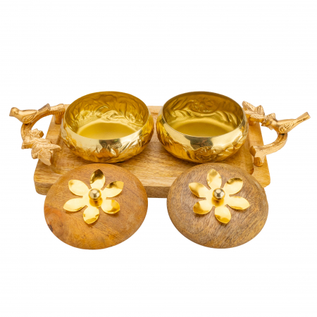 Cadou Craciun Tava din lemn de mango cu doua recipiente din fier si capac din lemn Imperial [6]