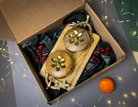 Cadou Craciun Tava din lemn de mango cu doua recipiente din fier si capac din lemn Imperial [1]