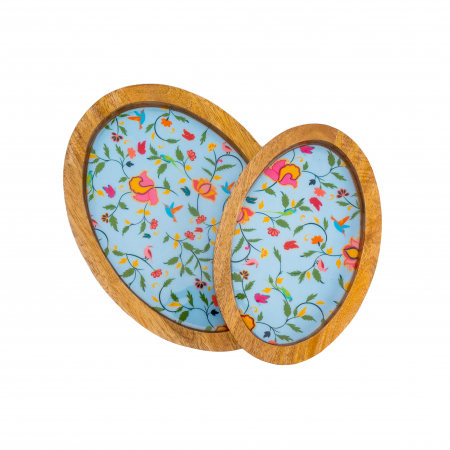 Set 2 Platouri ovale din lemn de mango SpringBlue [1]