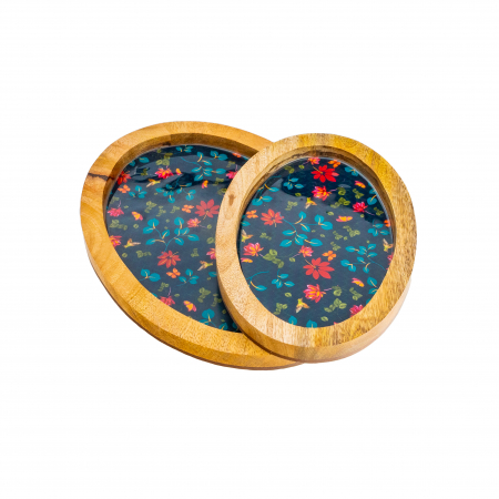 Set 2 Platouri ovale din lemn de mango Midnight