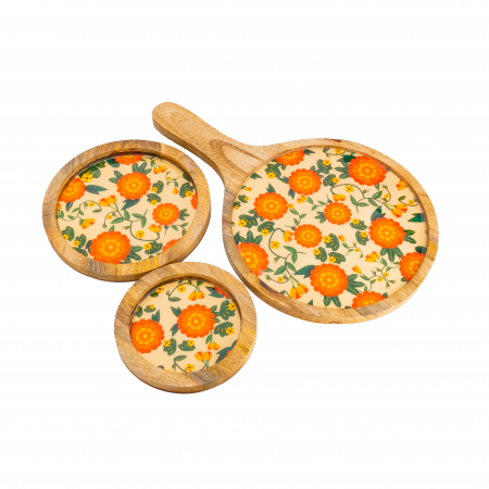 Set 3 Platouri din lemn de mango Joyful