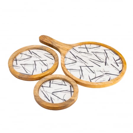 Set 3 Platouri din lemn de mango Minimalist