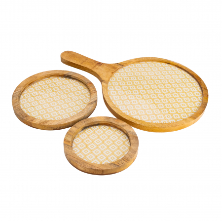 Set 3 Platouri din lemn de mango GeometricGlow