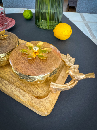 Tava din lemn de mango cu doua recipiente din fier si capac din lemn Imperial [5]
