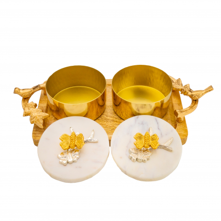 Tava din lemn de mango cu  recipiente din fier si capac din marmura Treasure [1]