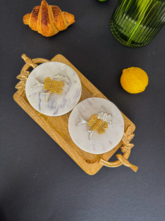 Tava din lemn de mango cu  recipiente din fier si capac din marmura Treasure [3]