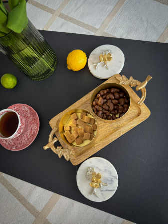 Tava din lemn de mango cu  recipiente din fier si capac din marmura Treasure [4]