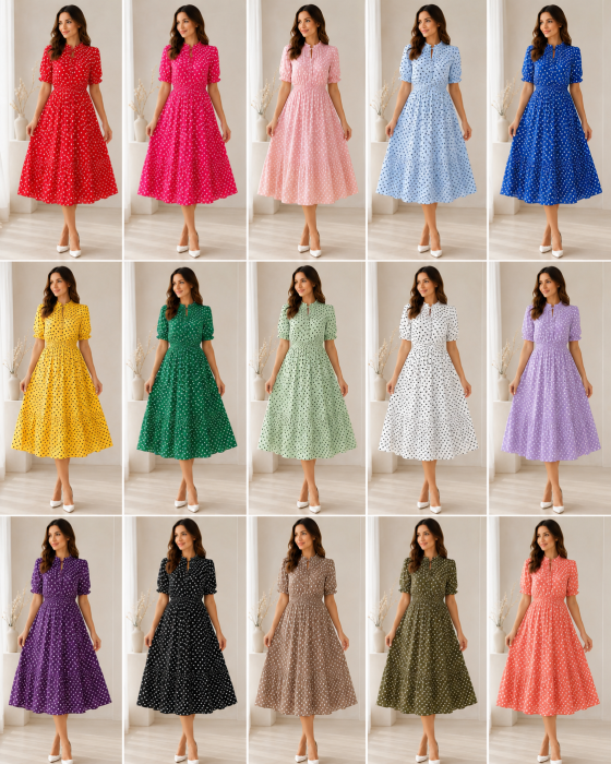 Rochie midi dama cu buline, din voal cu captuseala, talie elastica [2]