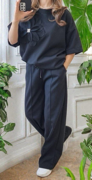 Compleu dama vascoza cu floare 3D si pantaloni largi – marime universala 2 [3]